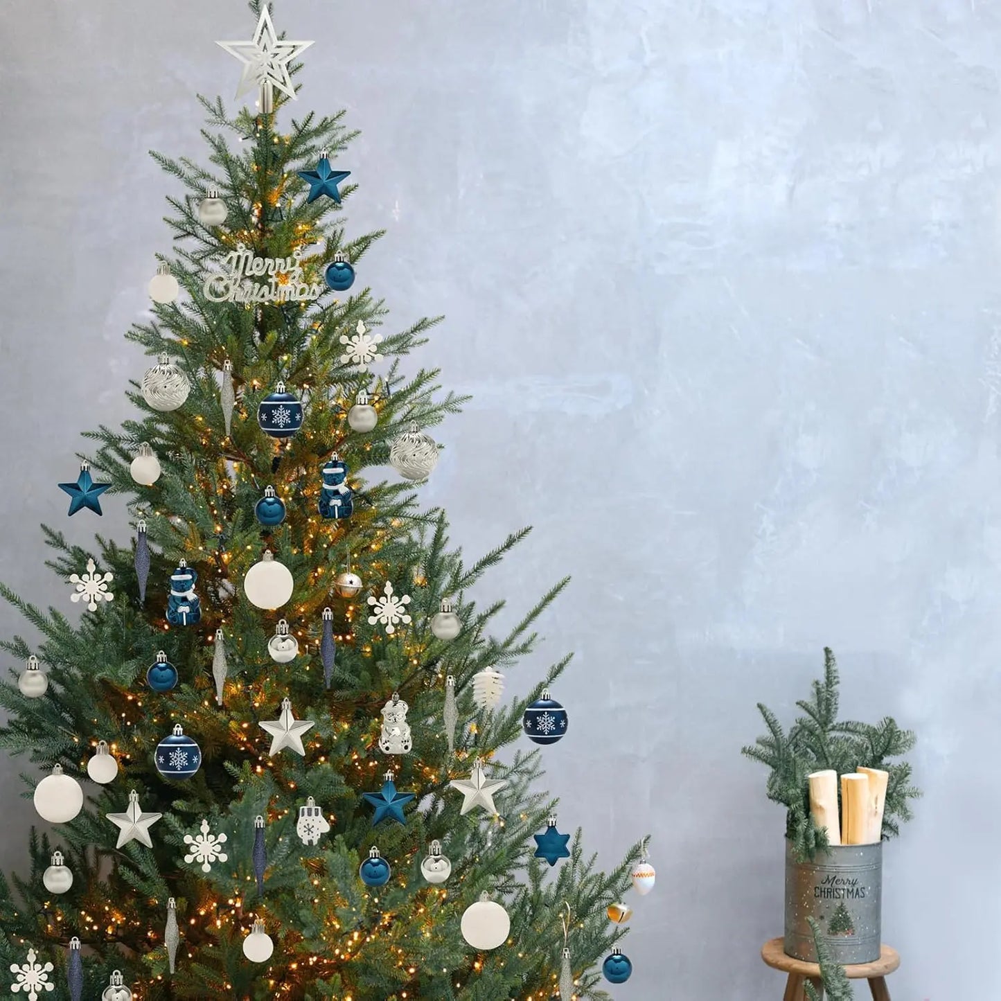 Twister.CK 68 Pcs Christmas Ball Ornaments Set Shatterproof with Merry Christmas Sign and Top Tree Toppers