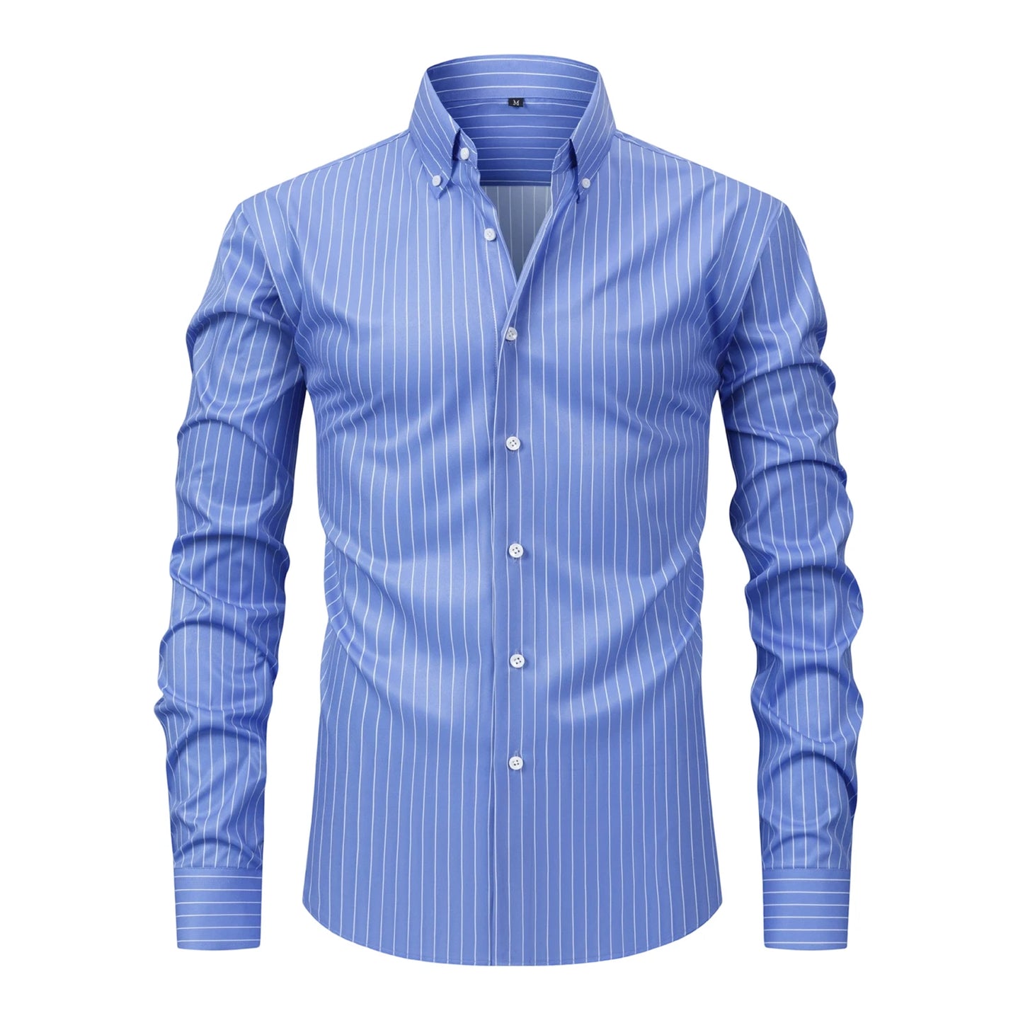 CN Guangdong Men Classic Striped Shirt Long Sleeves Stand Collar