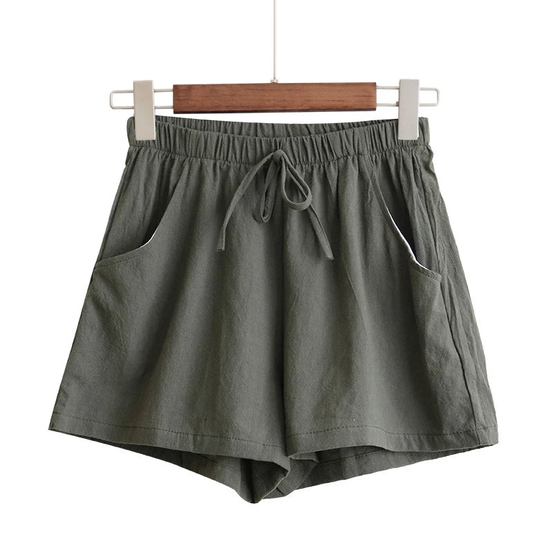 Milatwins Cotton Linen High Waist Women's Casual Shorts