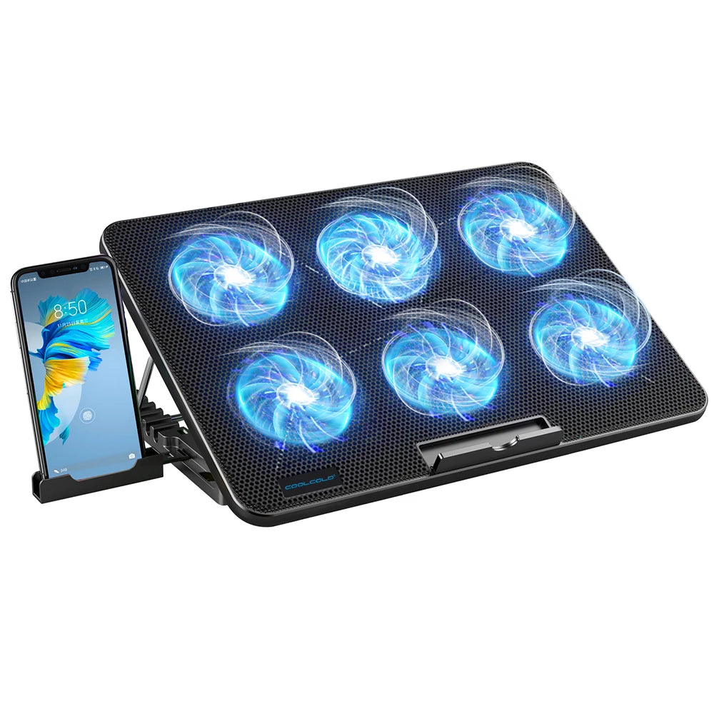 Coolcold Laptop Cooling Pad With Six Fans And Phone Holder
