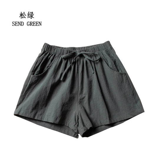 CN Zhejiang Cotton Linen Shorts Women High Waist Casual