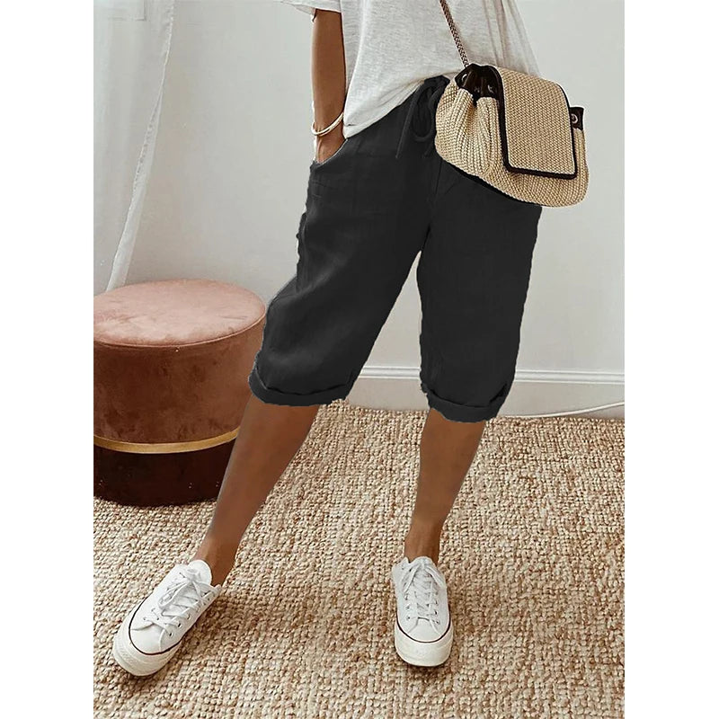 American Vintage Women Cotton Linen Lace Up High Waist Shorts