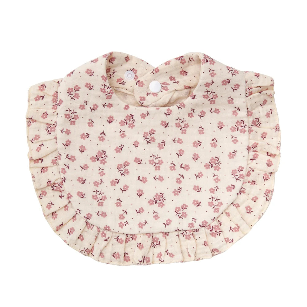 Flower Print Baby Bibs Adjustable Snap Burp Cloths Saliva Towel Muslin Cotton For Feeding