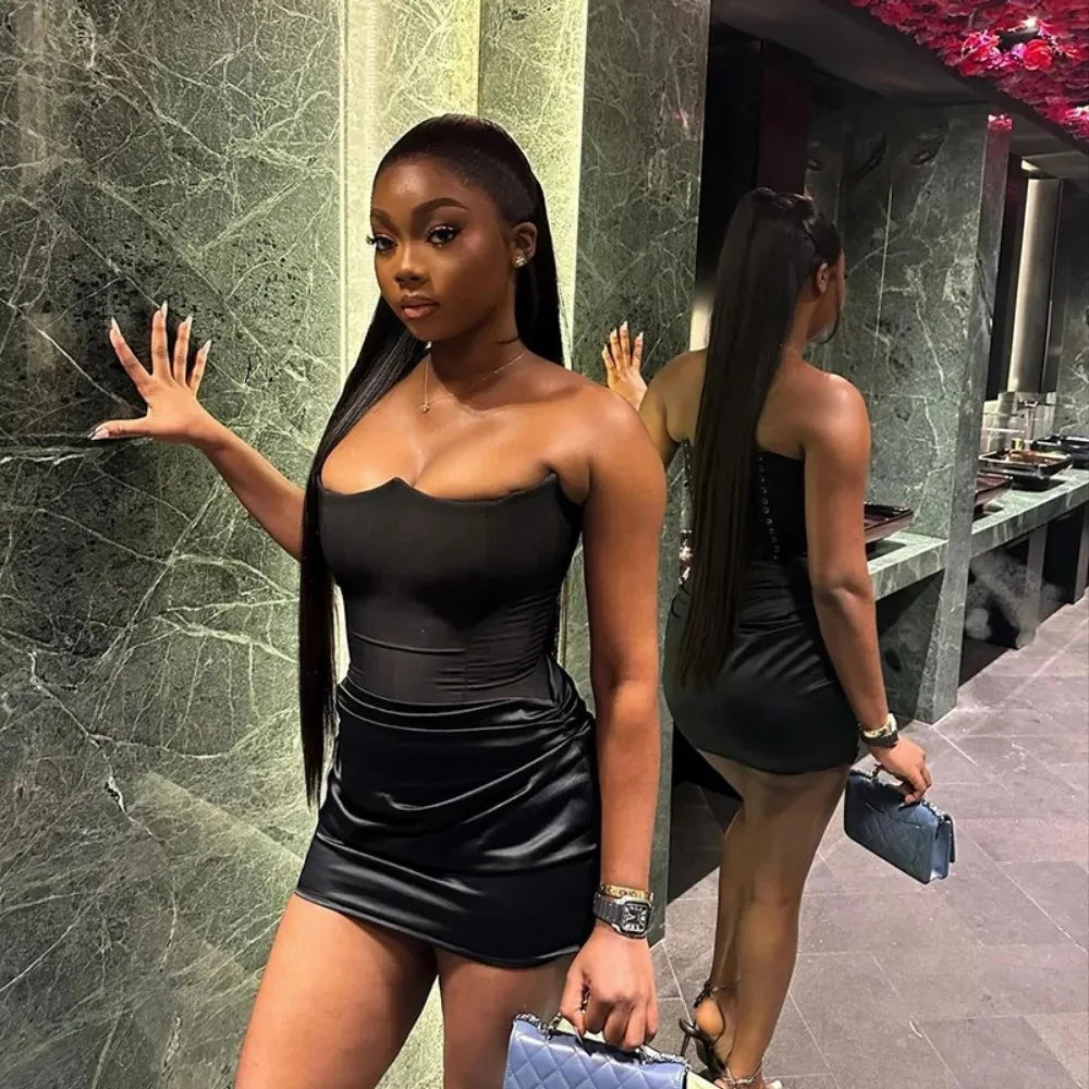 HIZILENTCN Bodycon Corset Tube Dresses Off Shoulder Sleeveless For Women
