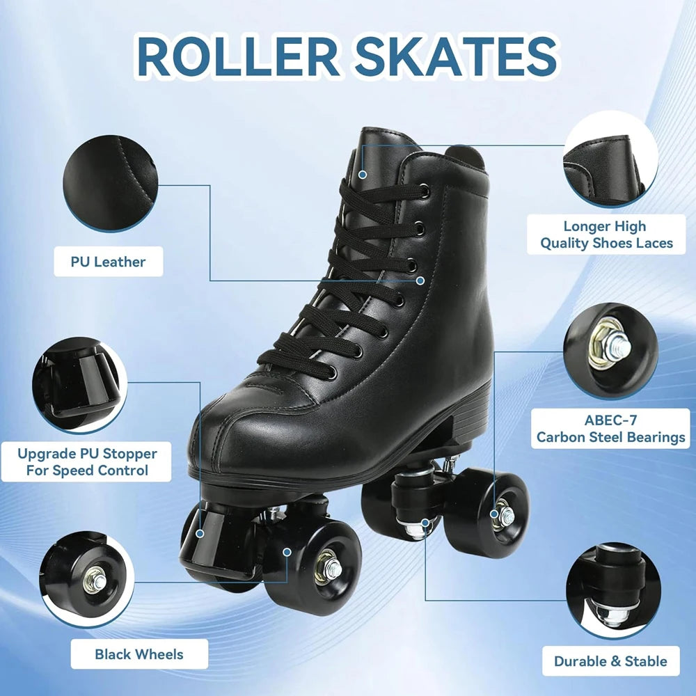 YYW Outdoor Roller Skates PU Leather Quad Skates Men Women