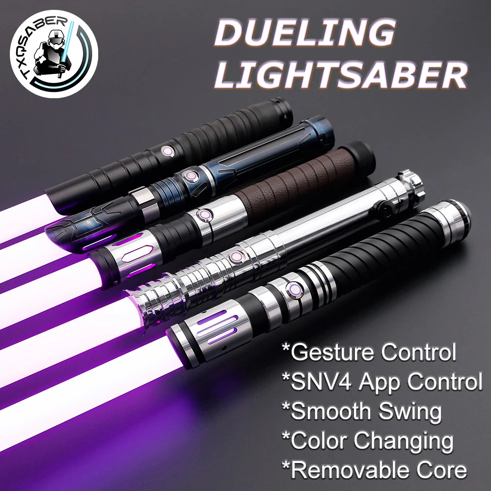 TXQSABER Lightsaber Neo Pixel Heavy Dueling RGB Color Changing Metal Hilt Smooth Swing Blaster Cosplay Jedi Laser Sword Toys Kid