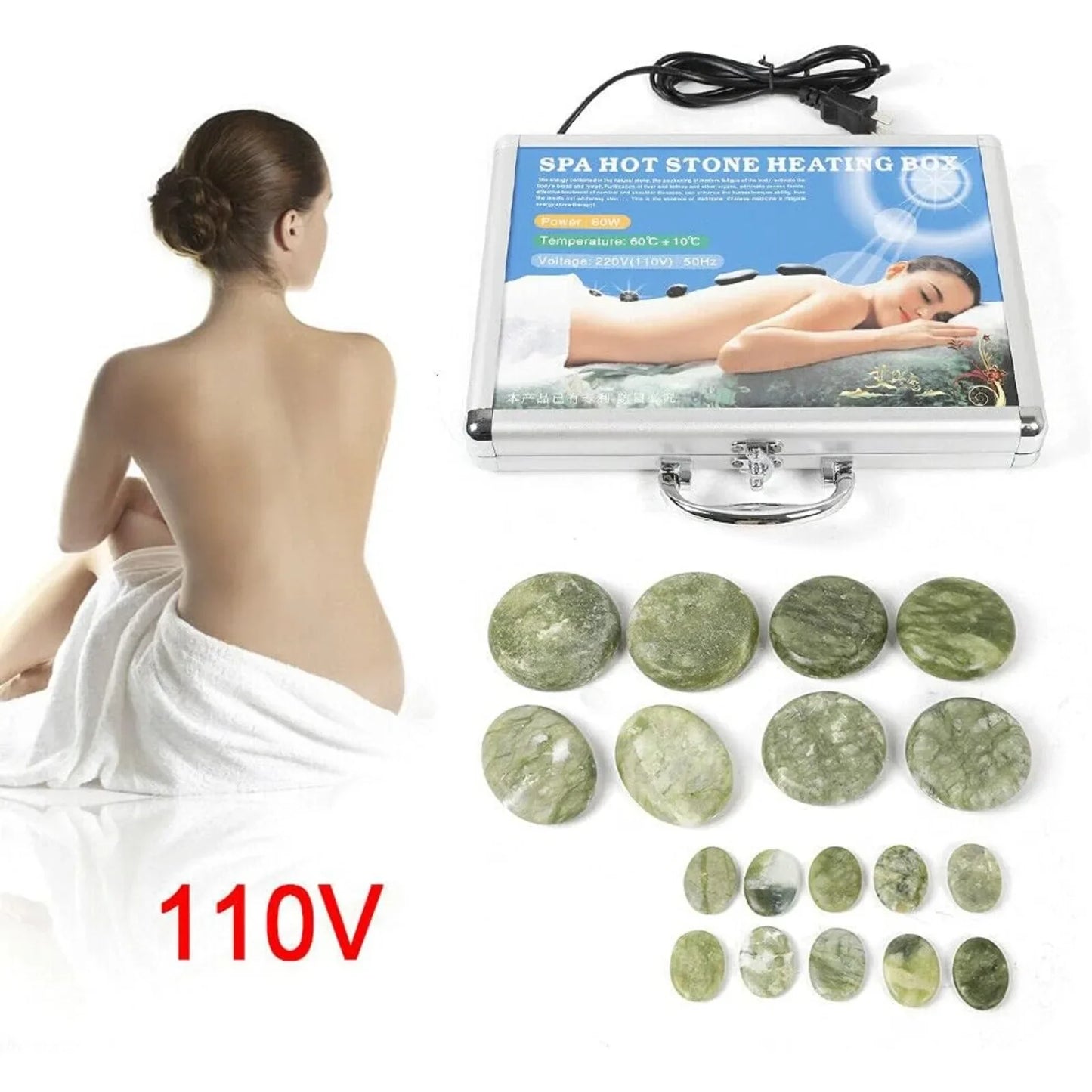 16pcs Heated Hot Rocks Set for Home,SPA Relaxation Treatment Pain Relief