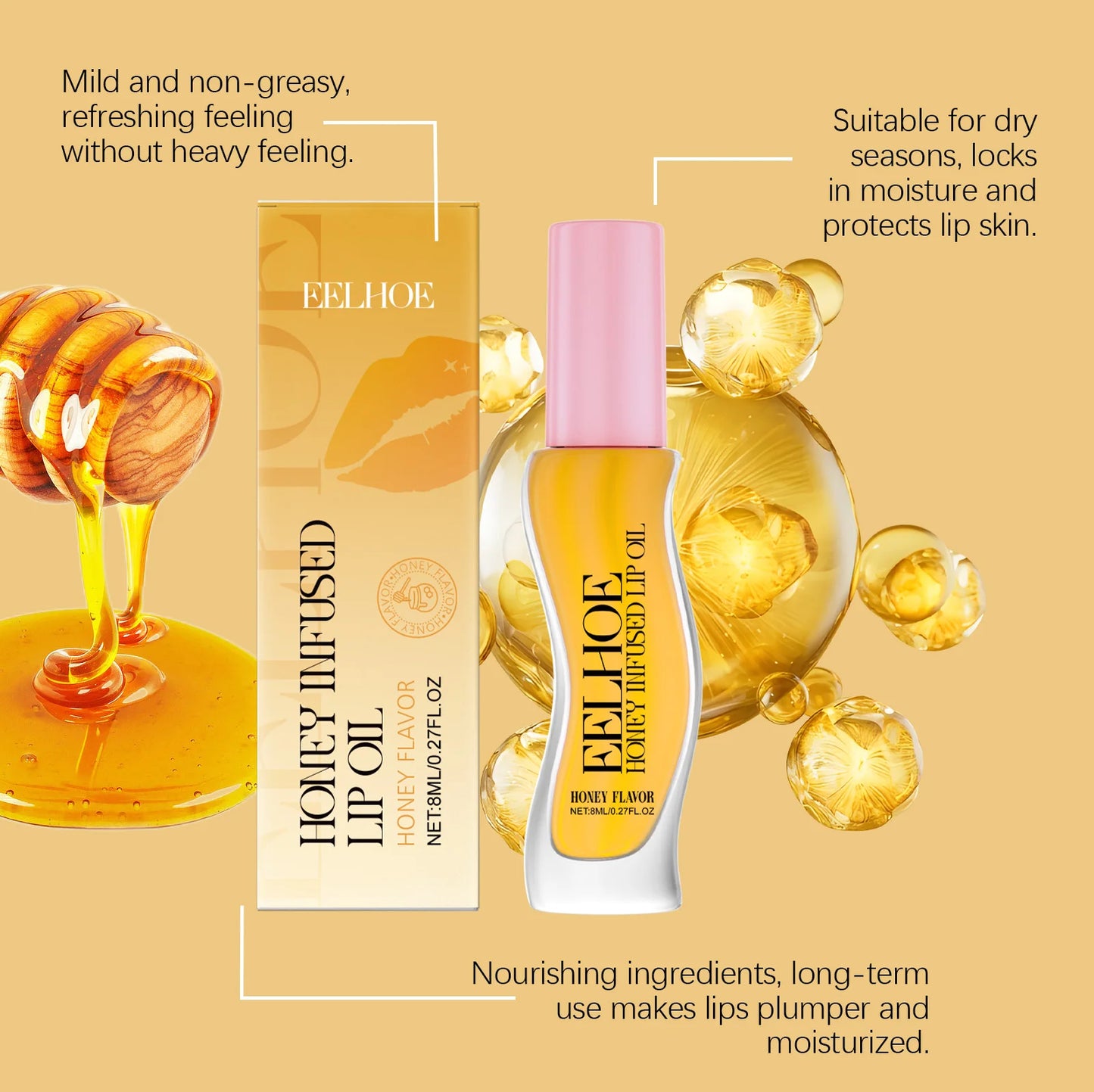 EELHOE Honey Infused Lip Balm Brightening Dark Lips Nourish Moisturizing Lasting Anti-dryness Prevent Cracking Gentle Lip Care