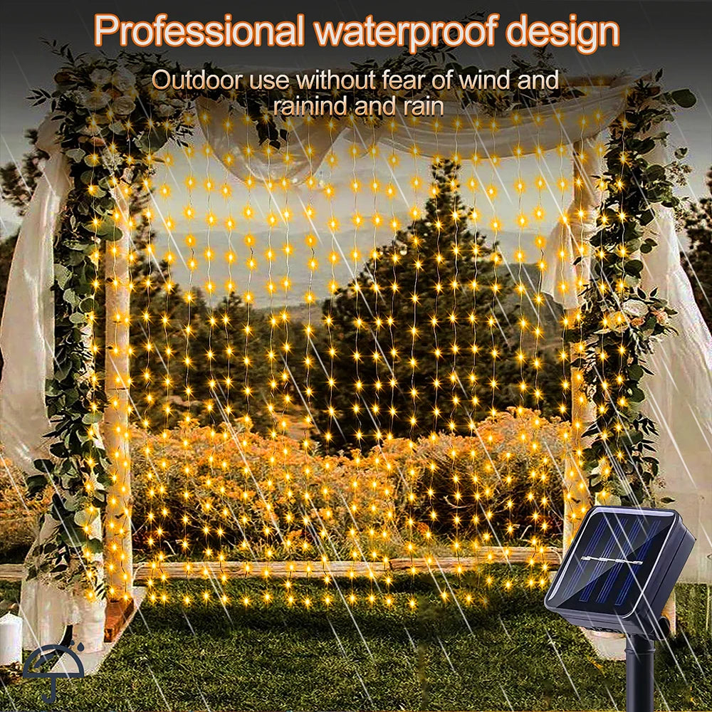 WELPUR Solar Curtain Lights Outdoor Fairy Garland 8 Modes