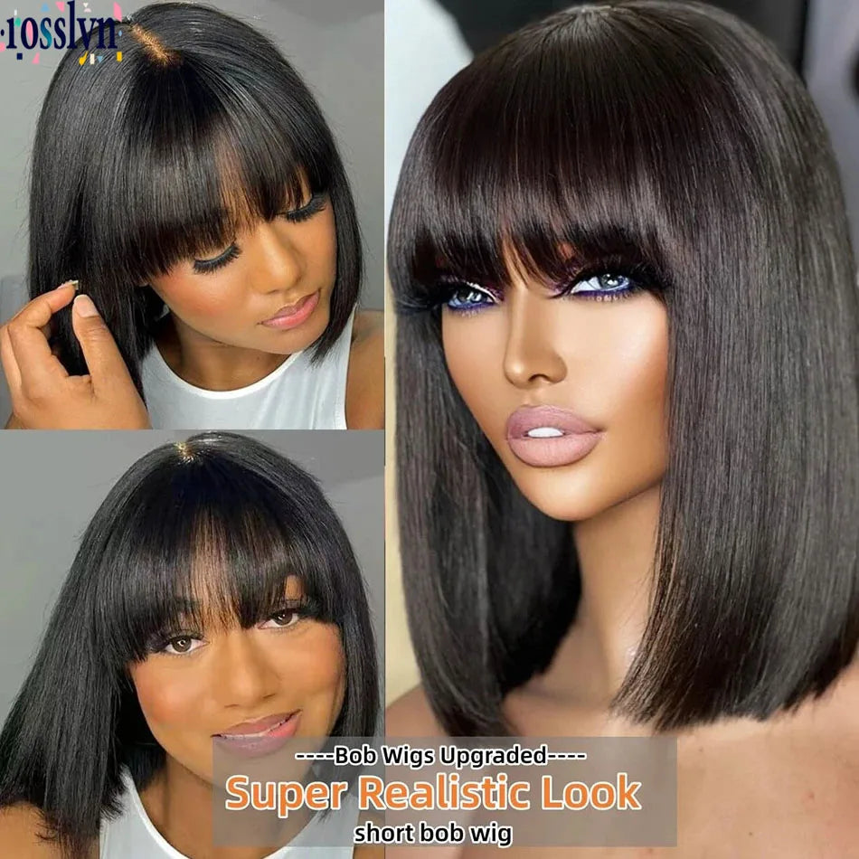 Rosslyn Bob Wig Human Hair Straight Wigs Full Machine Wig Black Wig 1b Bleached Knoted Short Human Hair Wigs Brazilian Original