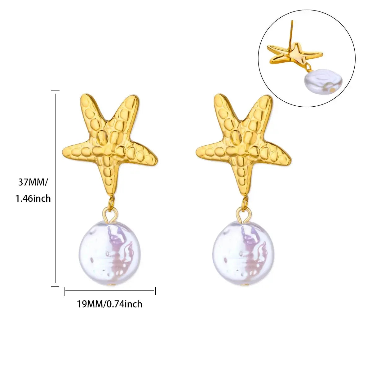 ICFTZWECN Vintage Starfish Stainless Steel Stud Earrings