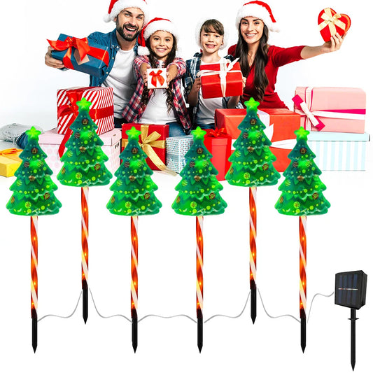 Shunmaii 6 Pack Solar Christmas Tree Lights With 6 Modes USB Rechargeable For Garden Lawn Pathway