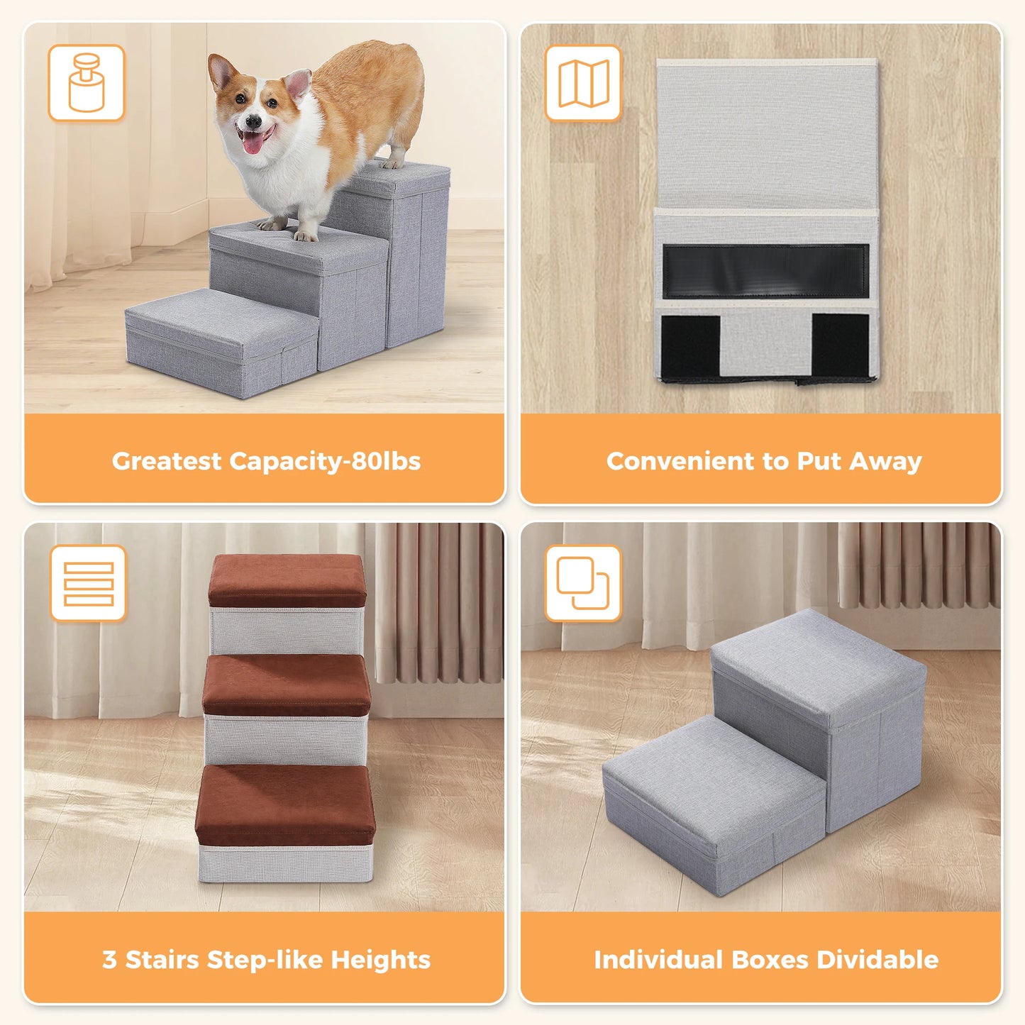 PAWZ Road Three Tier Dog Stairs Foldable Pet Ramp Storage