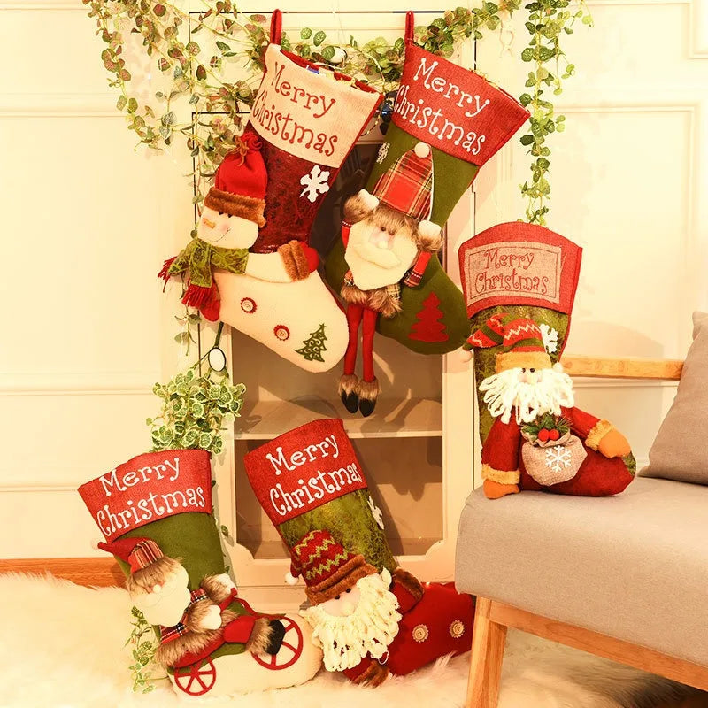 New Large Christmas Socks Gift Candy Bag Cartoon Gift Bag Christmas Decorations Gift for Family