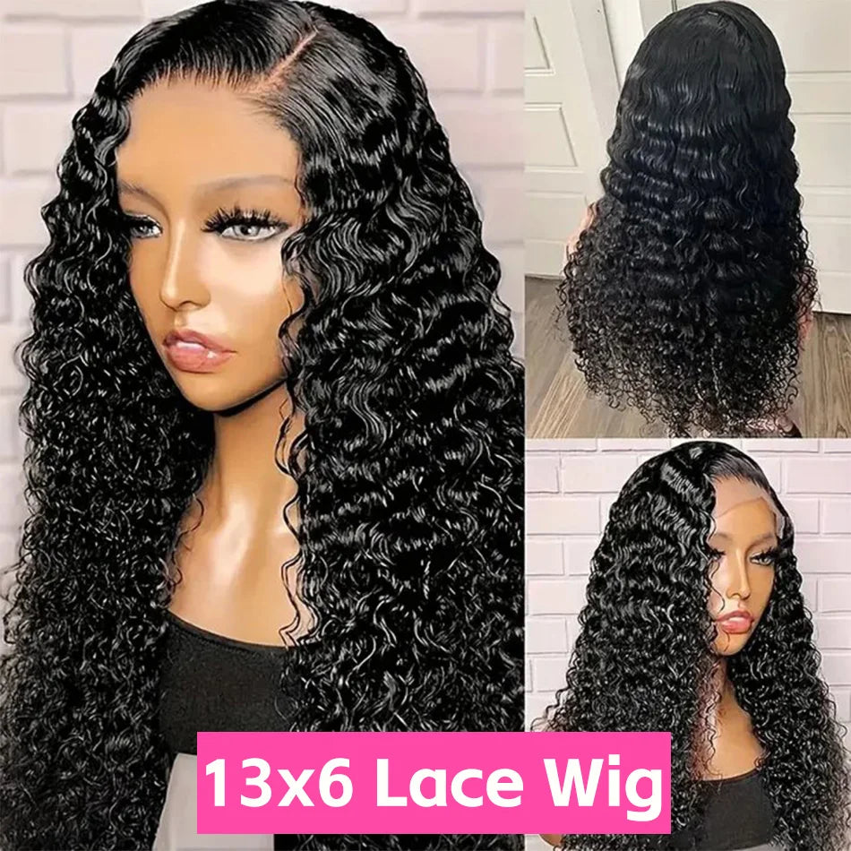 Deep Wave Human Hair Wigs 13X6 Water Wave Lace Front Wigs Glueless Brazilian Pre Plucked With Baby Hair Natural Color For Women