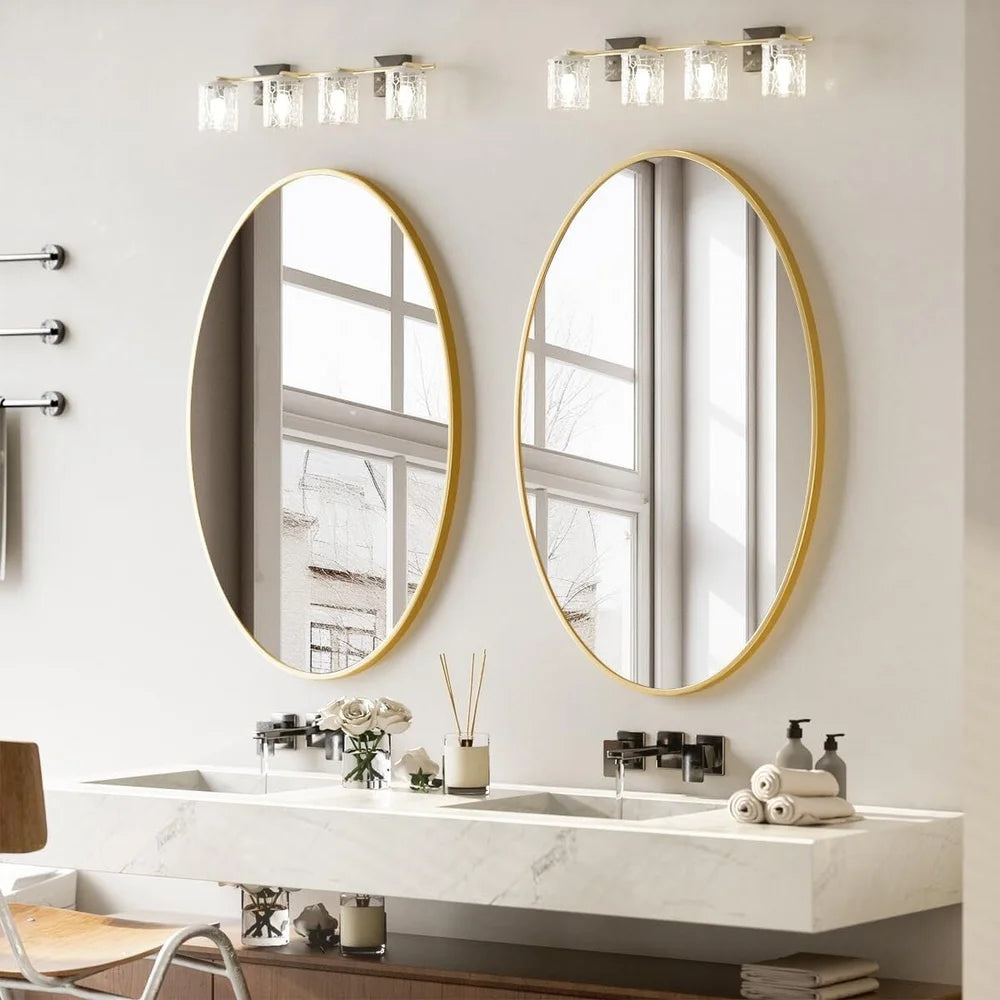 Oval Bathroom Mirror Wall Mounted Metal Frame High Definition Glass Easy Install Decorative Vanity Mirror Shatter Resistant