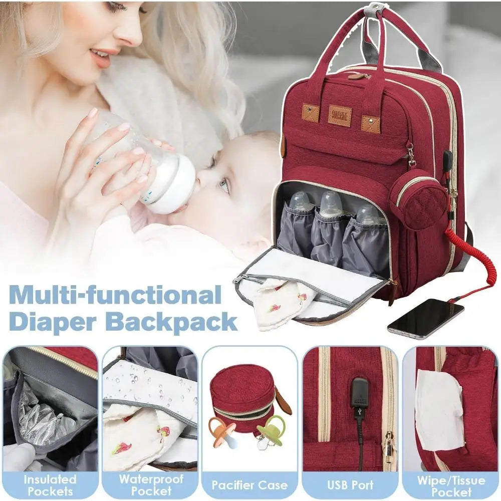 RsenFremior Diaper Bag Backpack With Changing Station And Bed