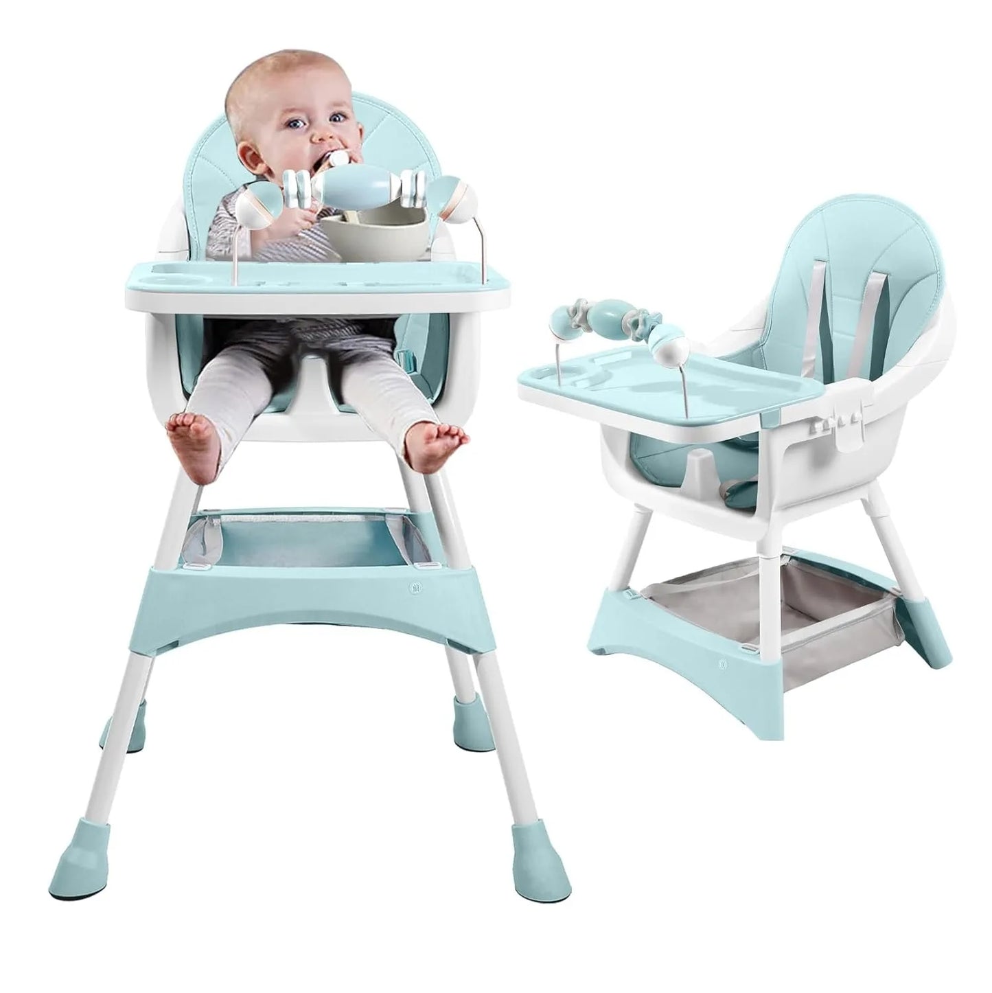 Convertible Foldable High Chair With Tray Cup Holder