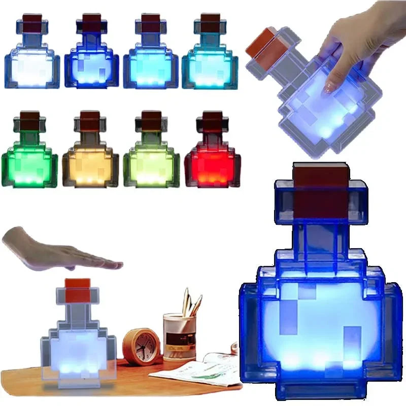 MC Color Changing Potion Bottle Night Light - Set of 8 Models, USB Powered Mood Light & Decor Ambient Glow Lamp Pixel Game