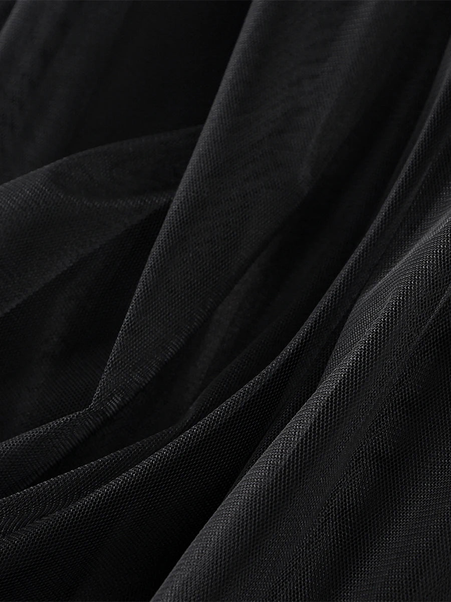 Women’s Tulle Long Skirts Elastic High Waist Ruffle Hem Tutu Skirts Fluffy A-line Midi Skirts