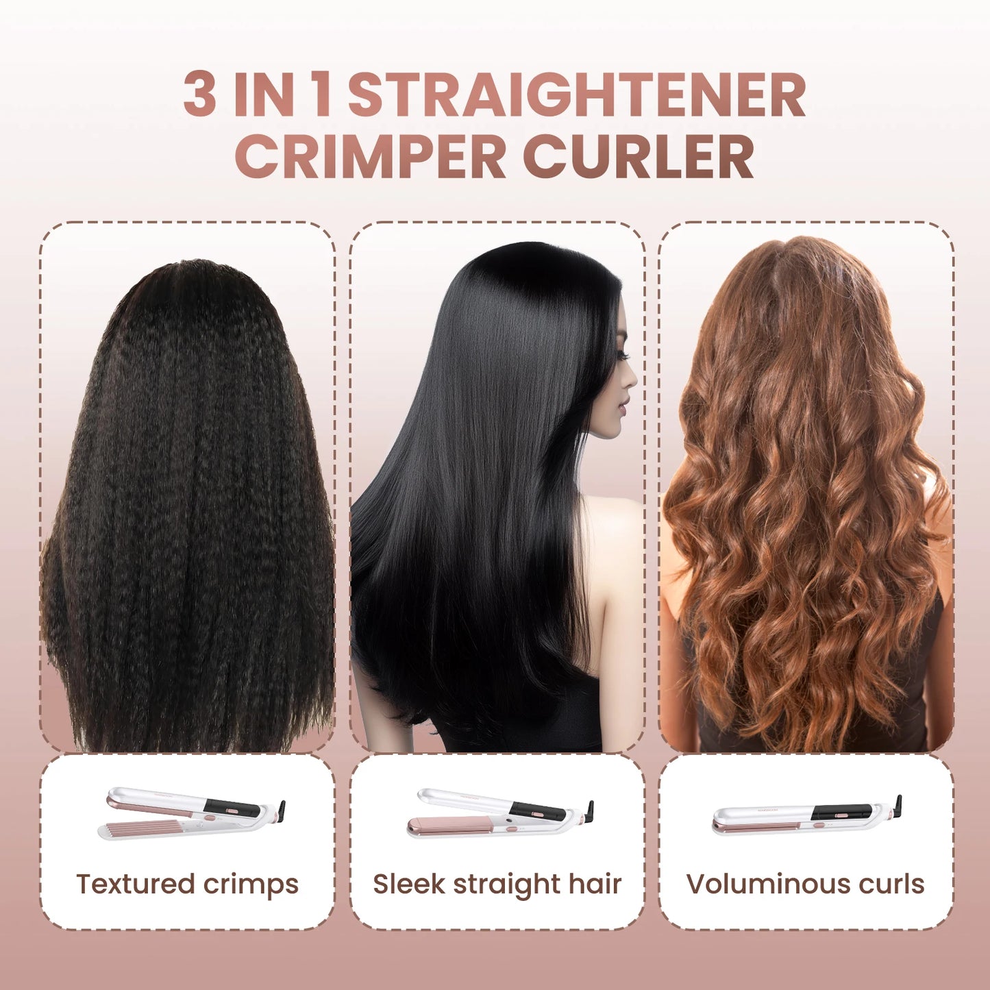 MAXGROOM 3In 1 Professional Hair Straightener Curlering PTC Ceramic Fast Heating Curler Adjustable Temperature Hair Straightener