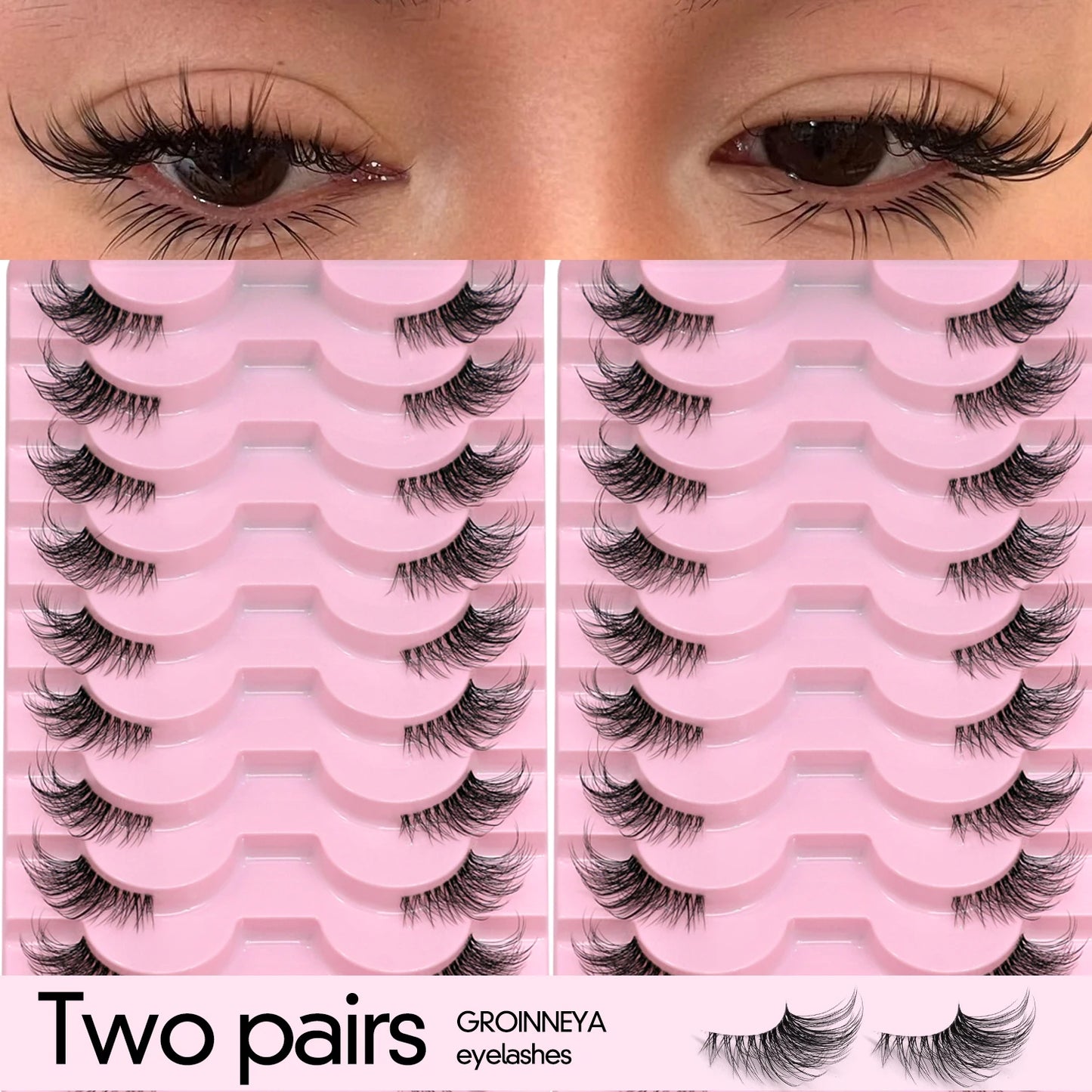 Two Boxs Half Eyelashes Natural Fluffy Cat Eye Lashes Soft Wispy Faux Mink Lashes Winged End Eye Elongated Eyelashes