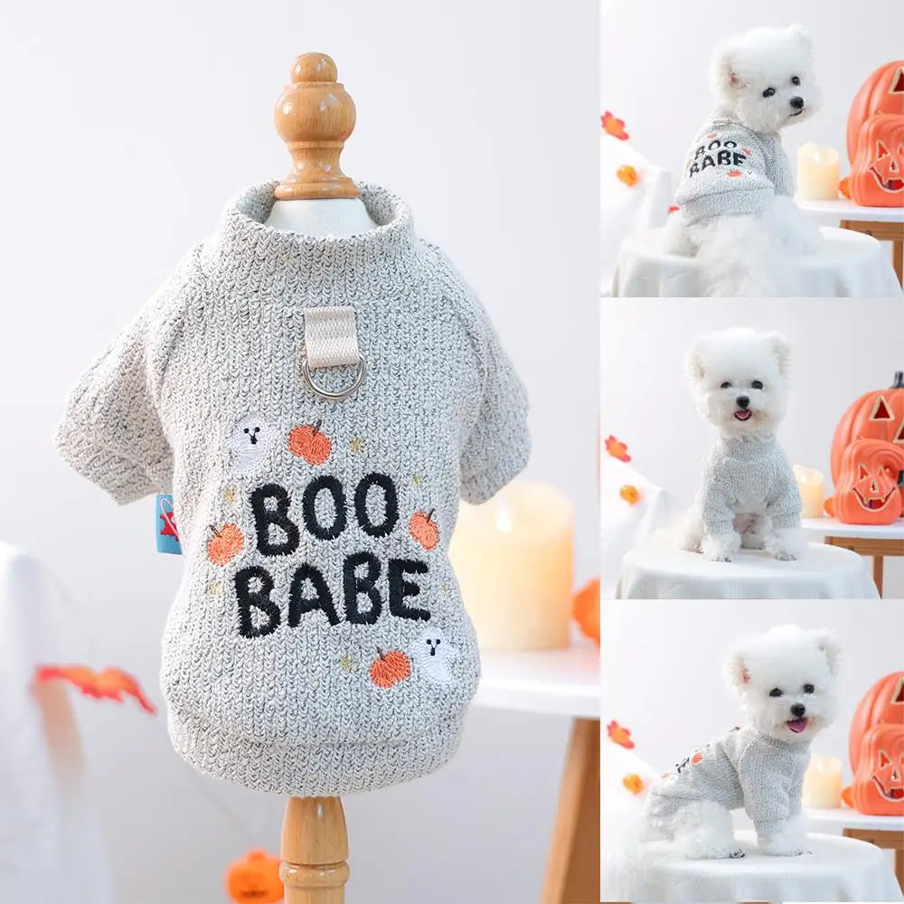 Soft Pet Halloween Crew Neck Sweatshirt Embroidery Dog Pullover Traction Jacket Winter Dog Clothes Cat Sweater Pet Costume