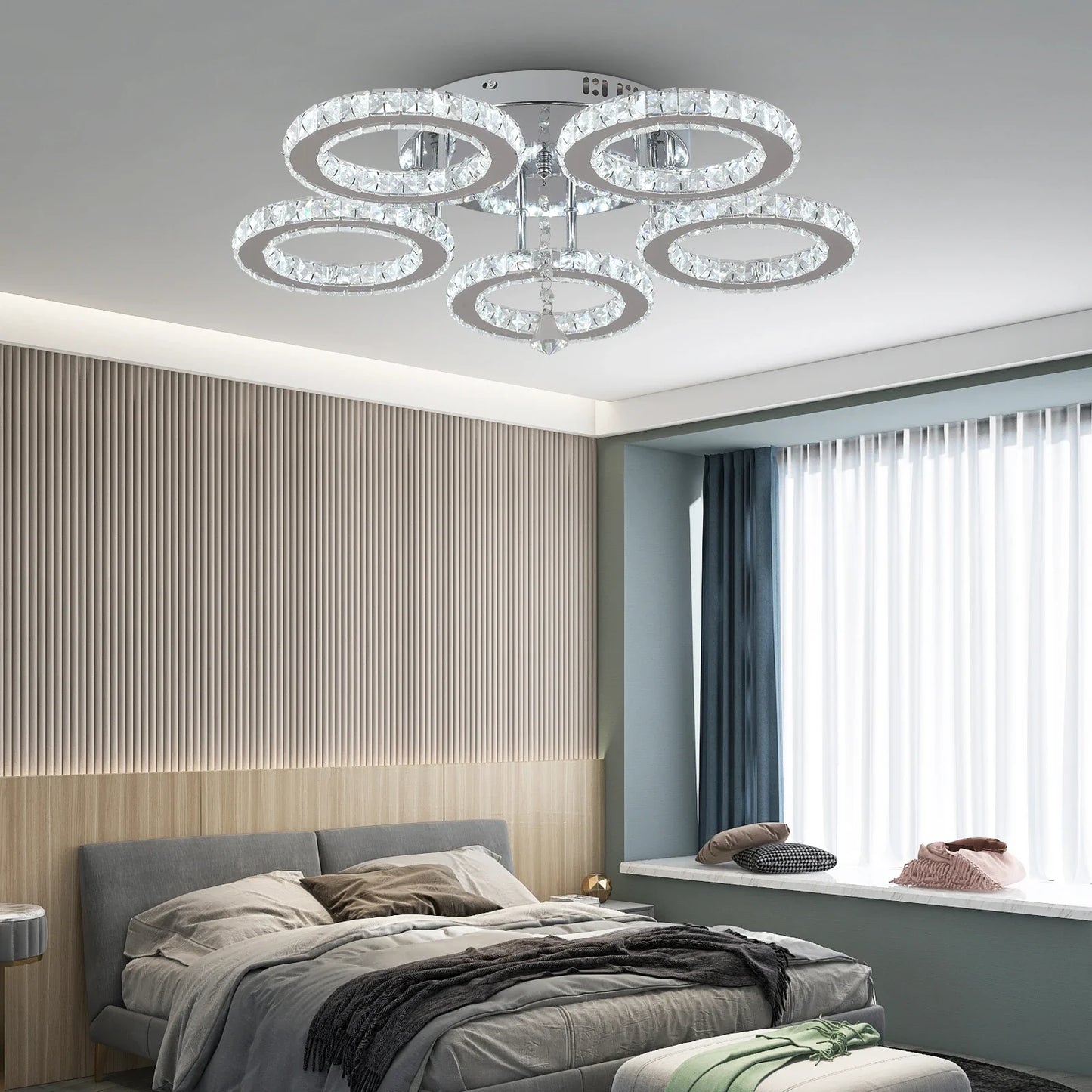 GreeLustr K9 Crystal Chandelier 3 Ring Pendant Lamp