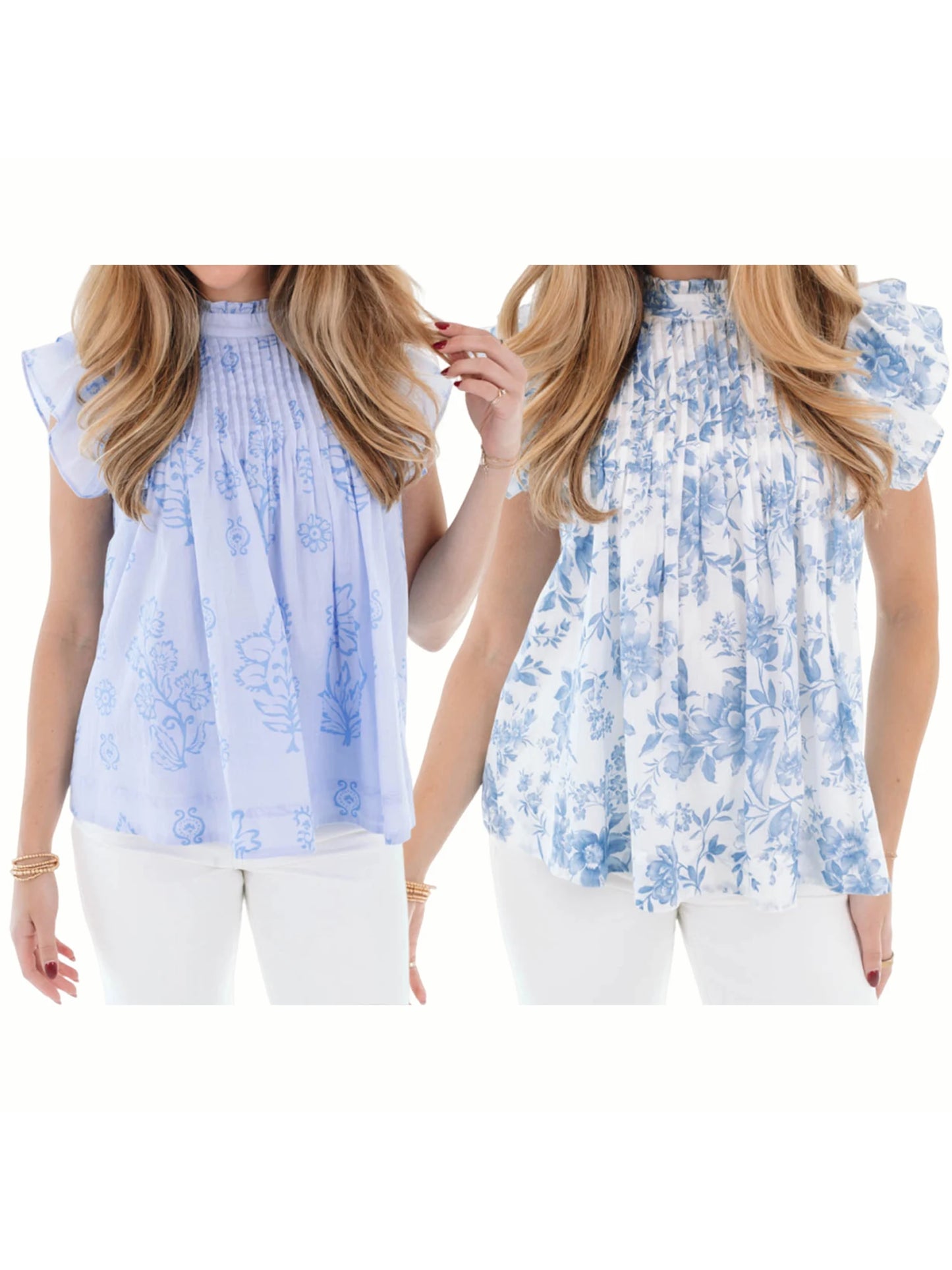 Women s Summer Floral Print Ruffled Sleeve Blouse Casual Pleated T-Shirt with Flutter Sleeves for Chic Street Style Fashion