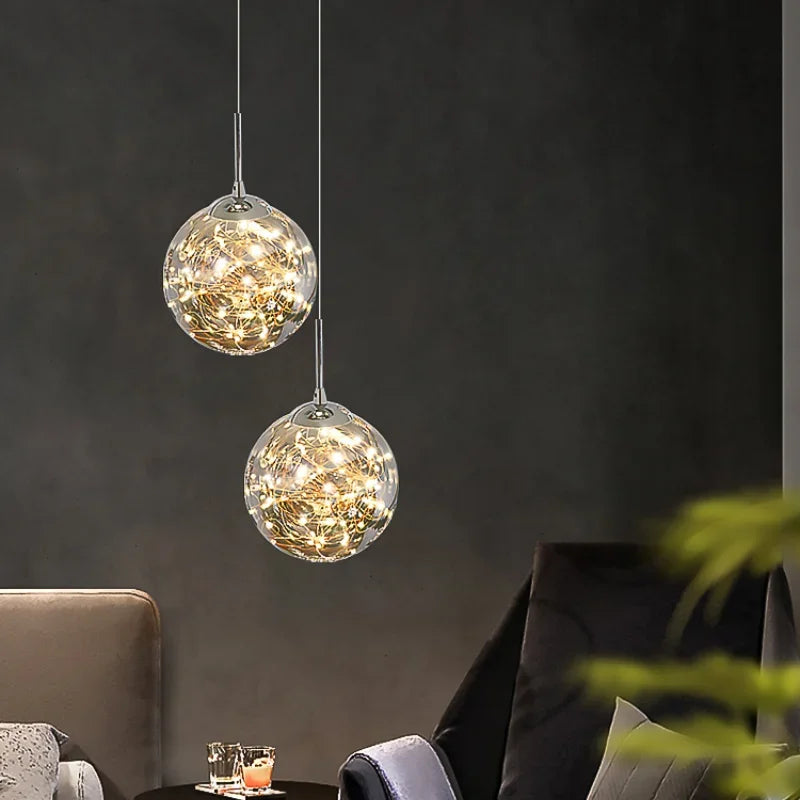 ENERLORD Modern LED Nordic Pendant Light Starry Glass Ball