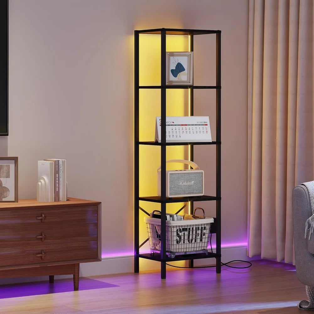 Five Tier Bookshelf With LED Lights And Steel Frame