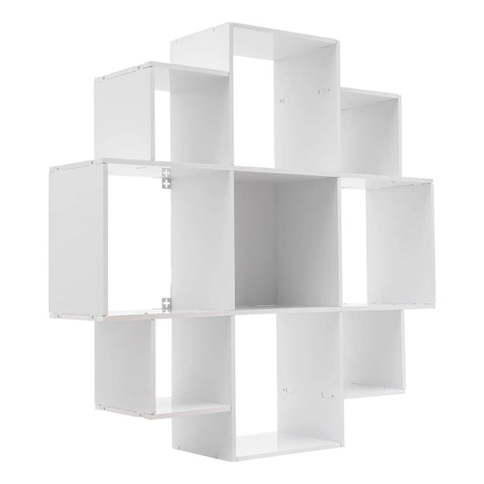 Hign-concerned Wall Mounted Bookcase 3-Tier Floating Shelf With 9 Compartments