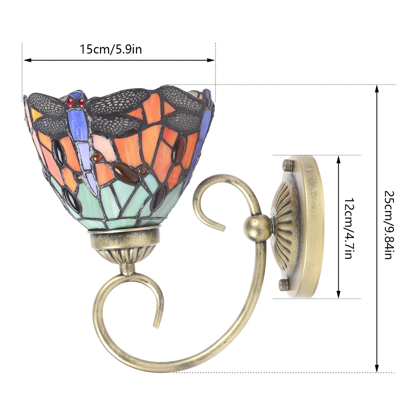 Stained Glass Wall Light Dragonfly E27 Iron Sconce Classic
