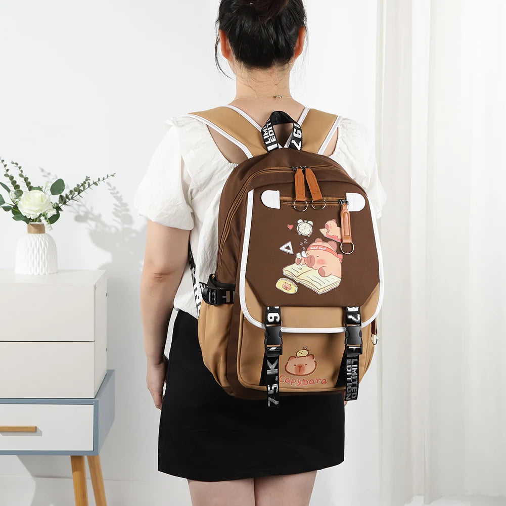 Capybara Backpack Unisex School Book Bag With Adjustable Straps
