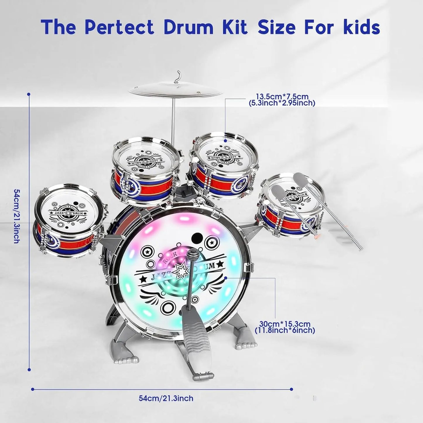 SANMERSEN Mini Jazz Drum Set 6 Drums With Stool LED