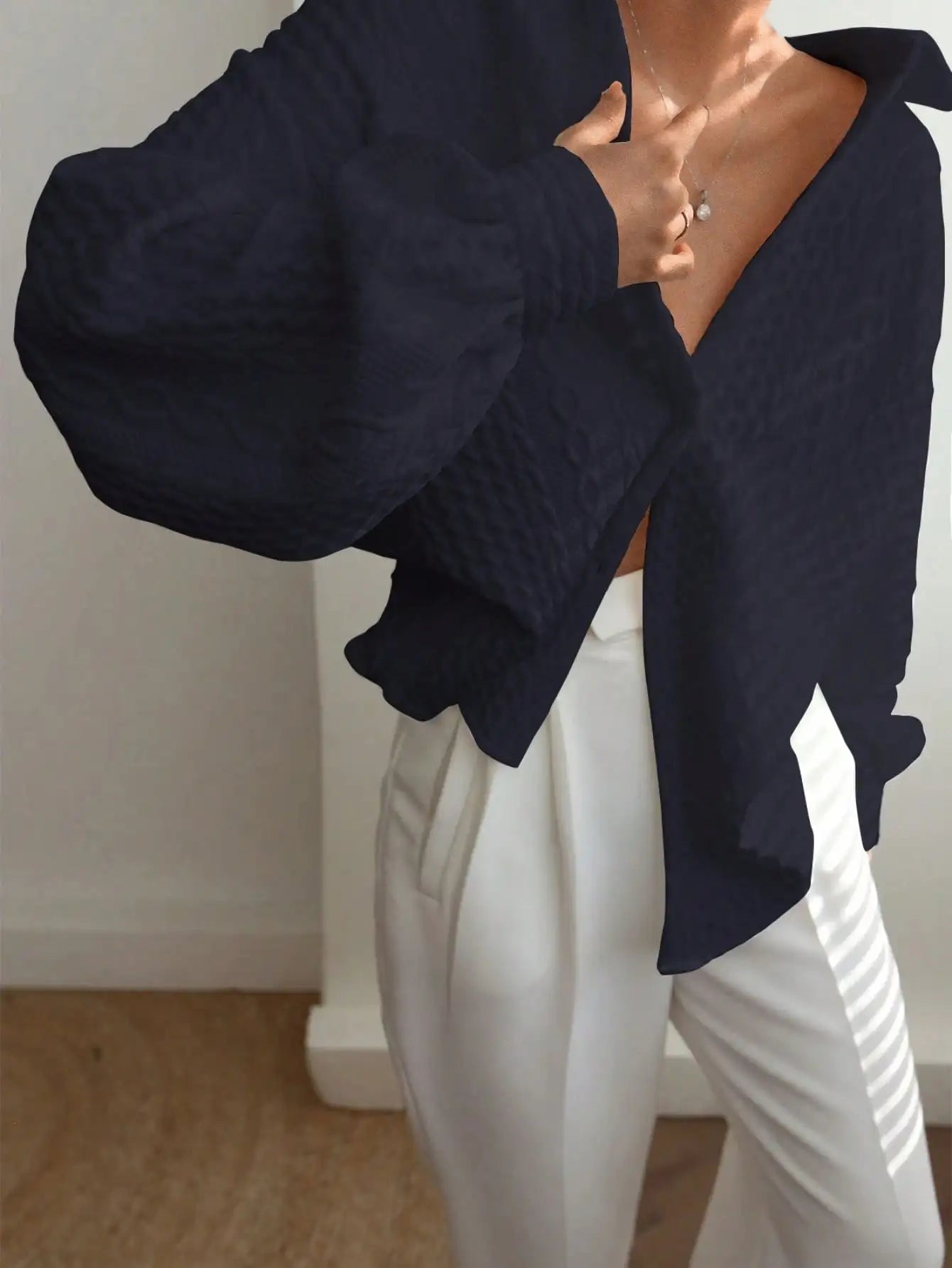 Fisoew Womens Oversized Button Down Shirts Textured Collared Long Sleeve Shacket Casual Fall Blouses Tops