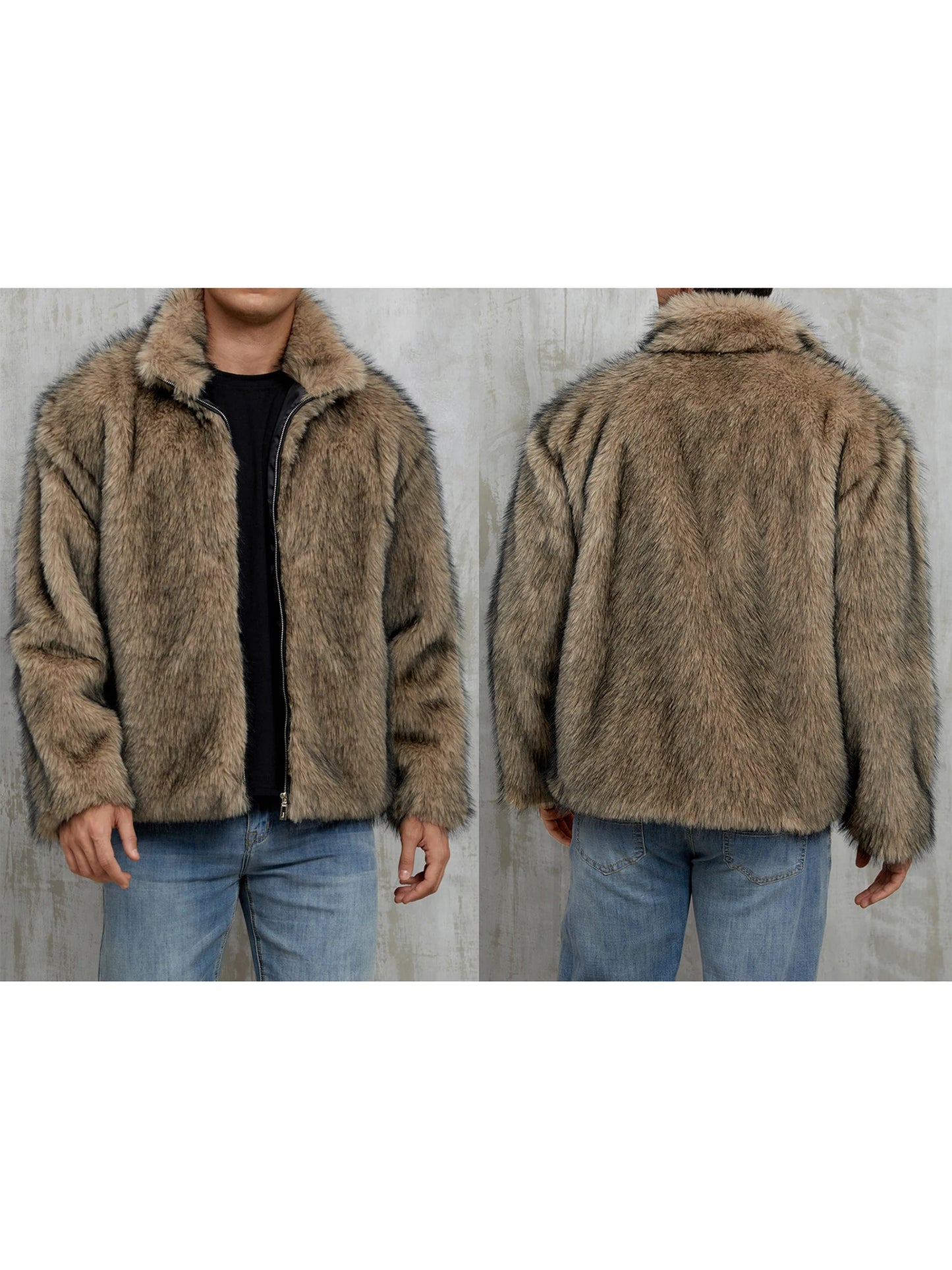 CN Guangdong Men Faux Fur Jacket Winter Thick Collar Coat