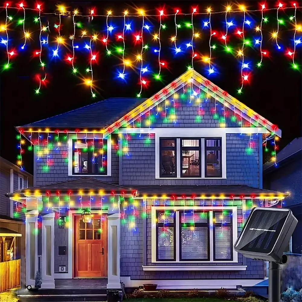 WELPUR Solar Icicle Christmas Lights Outdoor Curtain String