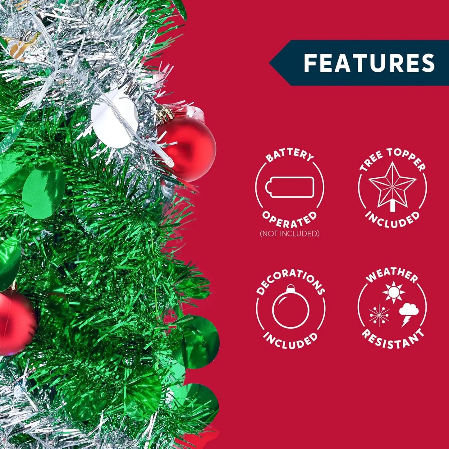 Joyfy Pop Up Christmas Tree With 50 LED Lights Collapsible Tinsel Decorations For Home Holiday Party