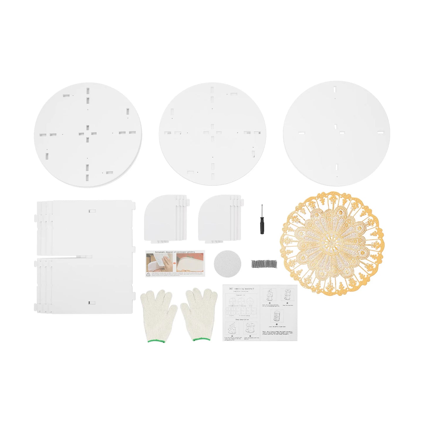 Bymaocar 360 Degree Two-Layer Rotating Bookshelf Freestanding Organizer