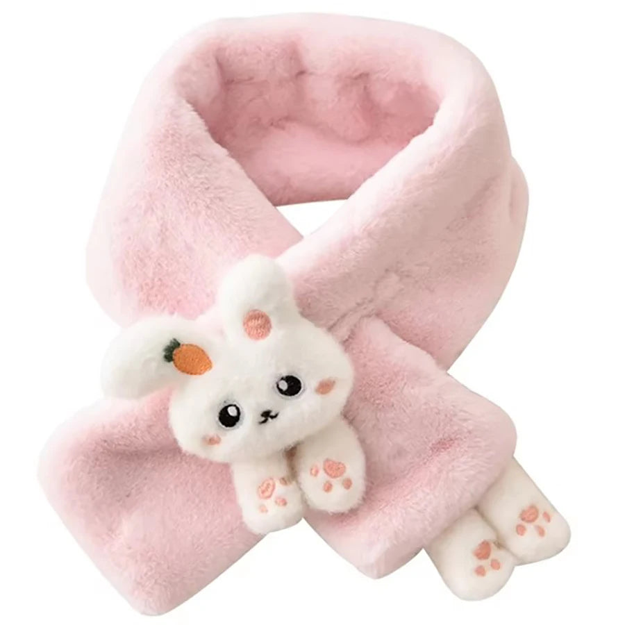 Cute Cartoon Rabbit Design Girls' Winter Warm Thick Plush Scarf with Faux Fur Protection