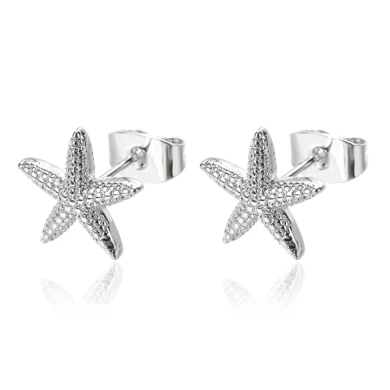 ICFTZWECN Vintage Starfish Stainless Steel Stud Earrings