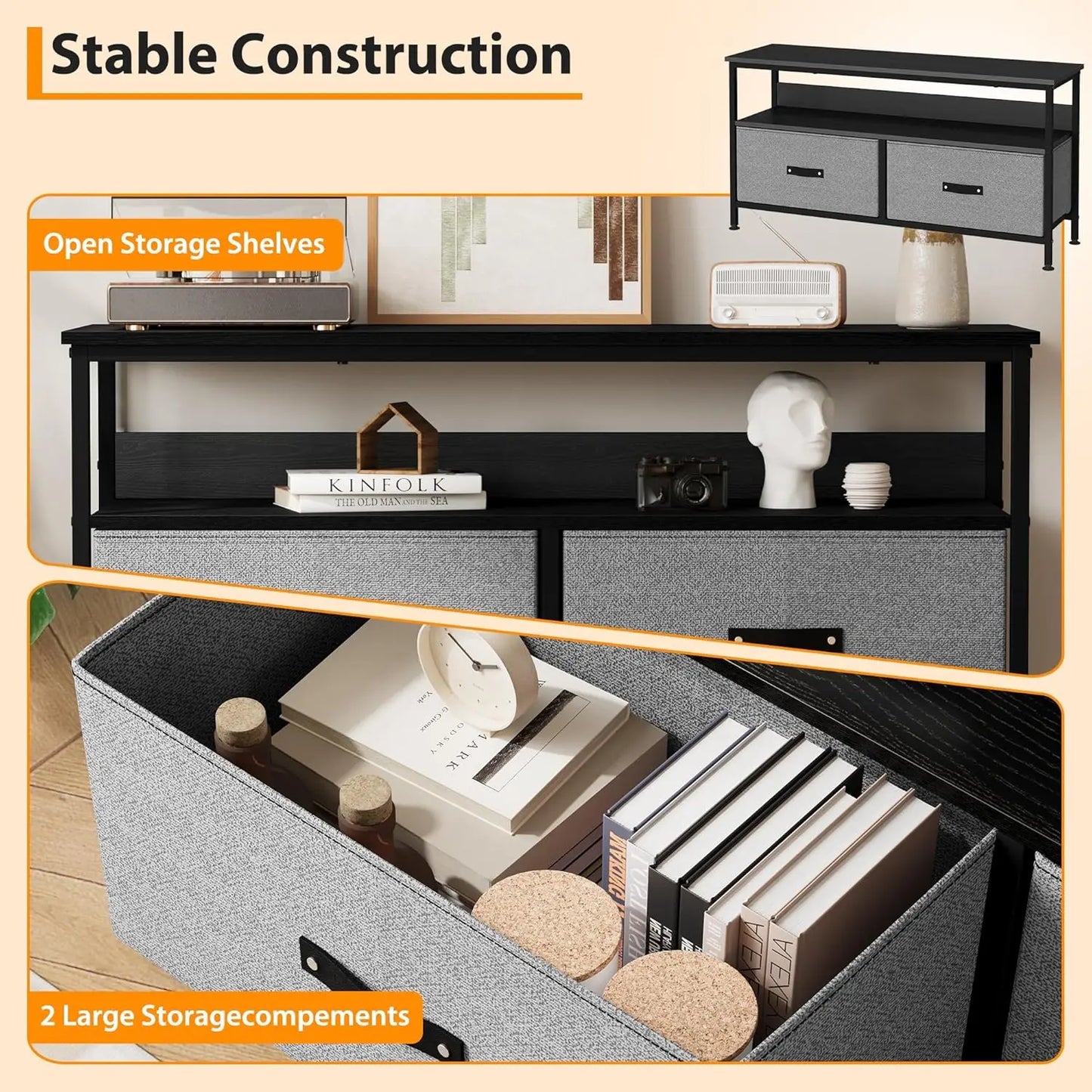 TWISTER.CK TV Stand With Storage Two Drawers For Living Room