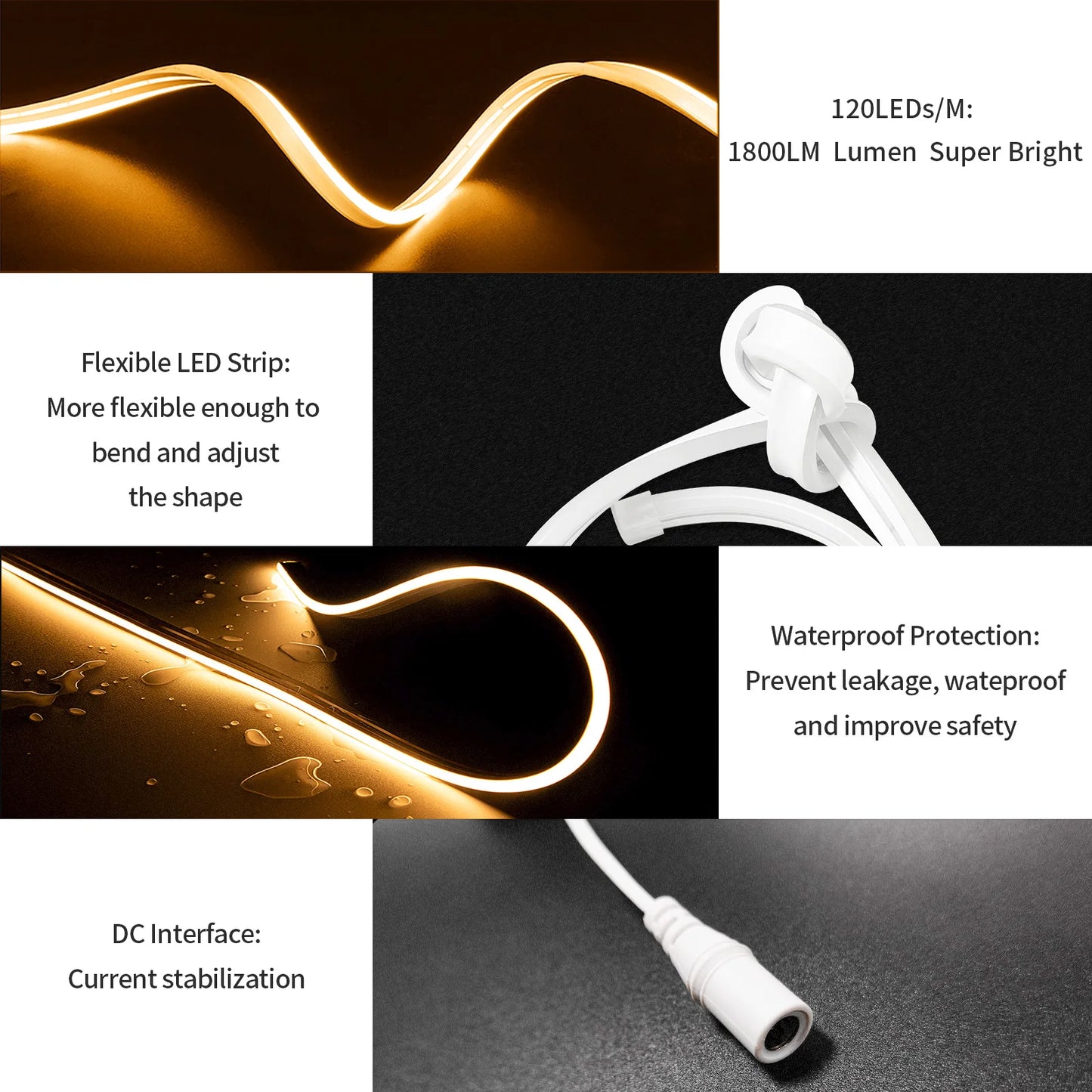 Neon LED Strip 8m 16m 24V 120leds/m LED Strip Dimmable 3000K 6500K Waterproof Flexible Silicone LED Strip For Outdoor Lights