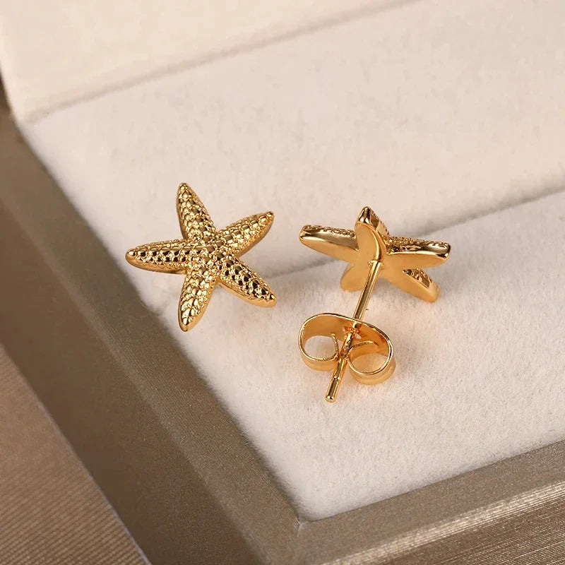 ICFTZWECN Vintage Starfish Stainless Steel Stud Earrings