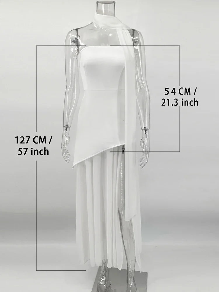 TARUXYCN Strapless Ribbon Dress Women Elegant Mesh Sleeveless Maxi Beach Vacation