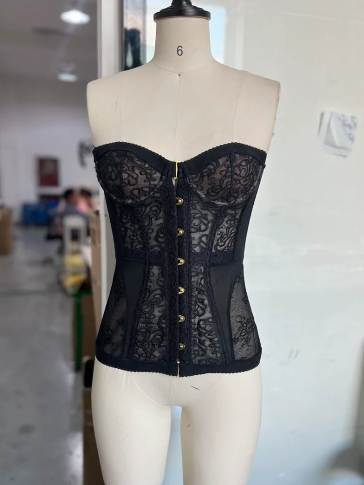 Spicy Girl Sexy Tight Corset Lace Hollow Sleeveless Strapless Top 2025 Summer Fashion Women Street Trendy Vest