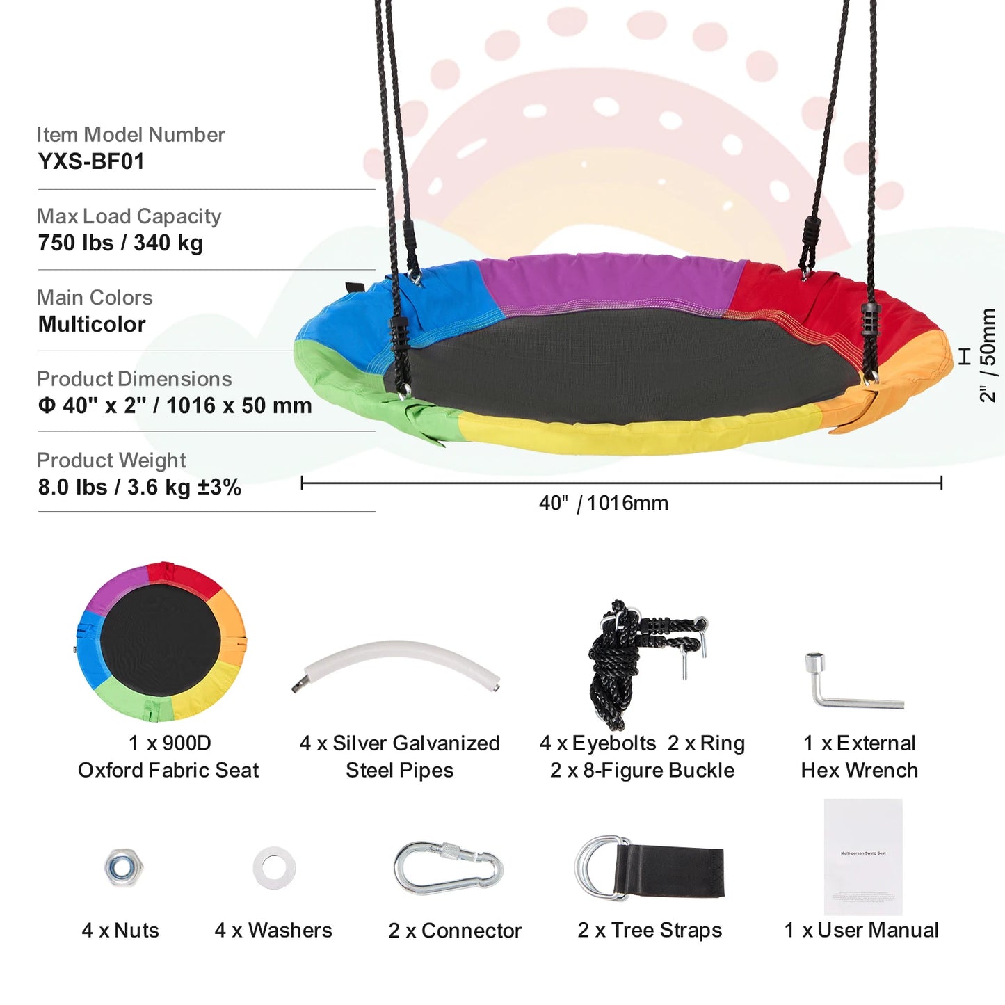 SucceBuy Saucer Tree Swing 750lbs Capacity For Kids Outdoor