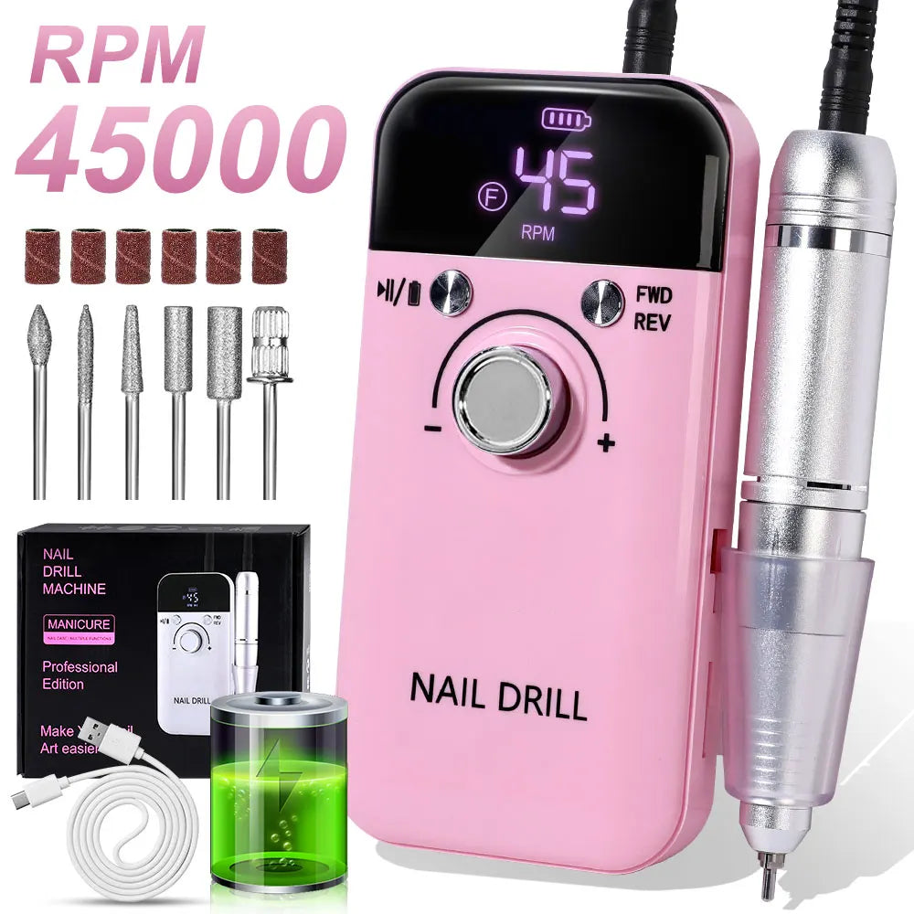 DMJ V6 Electric Nail Drill Kit 45000RPM Portable Manicure File