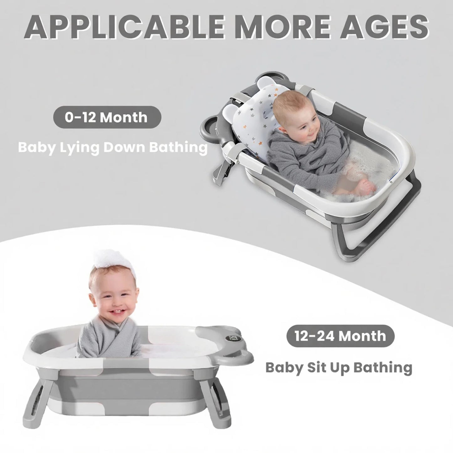 Portable Collapsible Baby Bathtub With Thermometer And Drain Hole